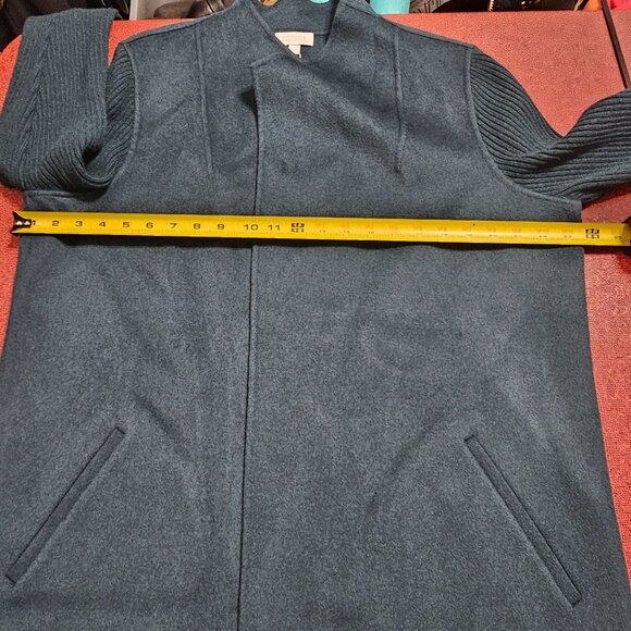Kinross Womens Rib Sleeve Sweater Coat XL Wool & Cashmere Teal Open Front - Picture 10 of 11